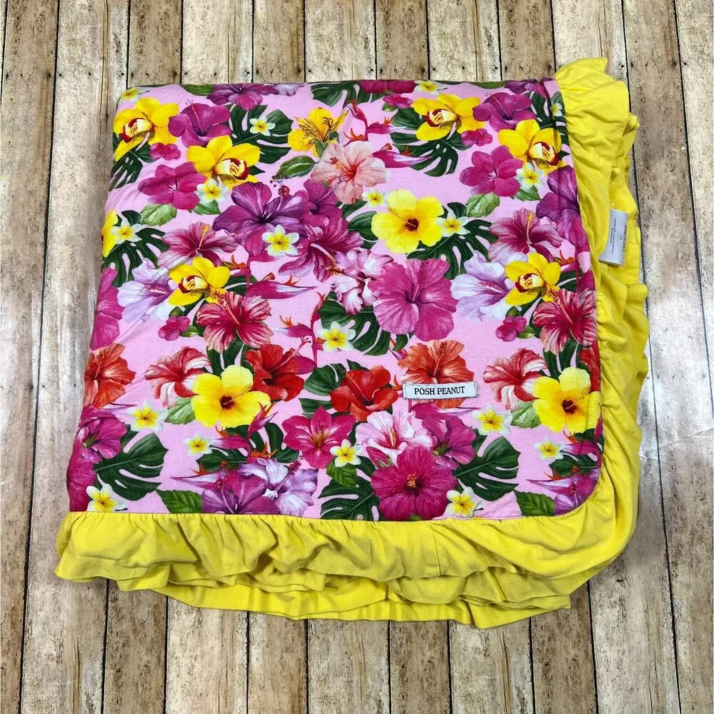 Posh Peanut Malana Luxe Patoo Bamboo Blanket Tropical Hibiscus 60x60